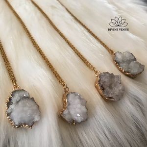 Druzy Agate, Whitesmoke, Natural, Gold Plated